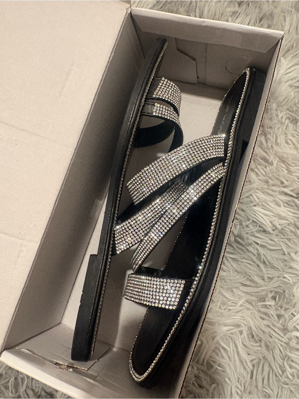 Crystal-Strap Black Women's Slide Sandals